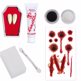 Halloween Schmink-Set 7-tlg. Bloody Vampir inkl. Vampirzähne Tattoo & Kunstblut Kostüm-Zubehör Schminke Make-Up Halloween Fasching Karneval Mottoparty Halloween Schmink-Set 7-tlg. Bloody Vampir inkl. Vampirzähne Tattoo & Kunstblut Kostüm-Zubehör Schminke Make-Up Halloween Fasching Karneval Mottoparty