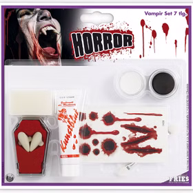 Halloween Schmink-Set 7-tlg. Bloody Vampir inkl. Vampirzähne Tattoo & Kunstblut Kostüm-Zubehör Schminke Make-Up Halloween Fasching Karneval Mottoparty Halloween Schmink-Set 7-tlg. Bloody Vampir inkl. Vampirzähne Tattoo & Kunstblut Kostüm-Zubehör Schminke Make-Up Halloween Fasching Karneval Mottoparty
