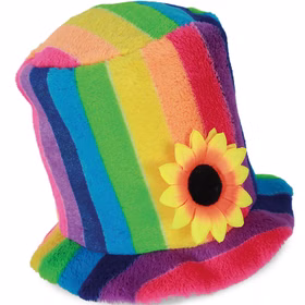 Regenbogen Zylinder Rainbow-Hut mit Sonnenblume KW 58 cm für Erwachsene Fasching Karneval Mottoparty Schlagermove Pride CSD Kopfbedeckung Rainbow