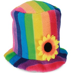 Regenbogen Zylinder Rainbow-Hut mit Sonnenblume KW 58 cm für Erwachsene Fasching Karneval Mottoparty Schlagermove Pride CSD Kopfbedeckung Rainbow