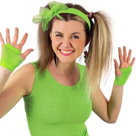 80er Neon-Set 5-tlg. grün Haarreif Handschuhe & Ohrringe für Damen Kostüm-Zubehör Fasching Karneval Mottoparty Accessoires