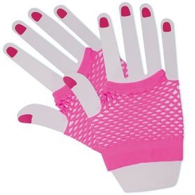 80er Neon-Set 5-tlg. pink Haarreif Handschuhe & Ohrringe für Damen Kostüm-Zubehör Fasching Karneval Mottoparty Accessoires