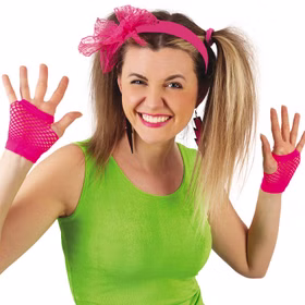 80er Neon-Set 5-tlg. pink Haarreif Handschuhe & Ohrringe für Damen Kostüm-Zubehör Fasching Karneval Mottoparty Accessoires