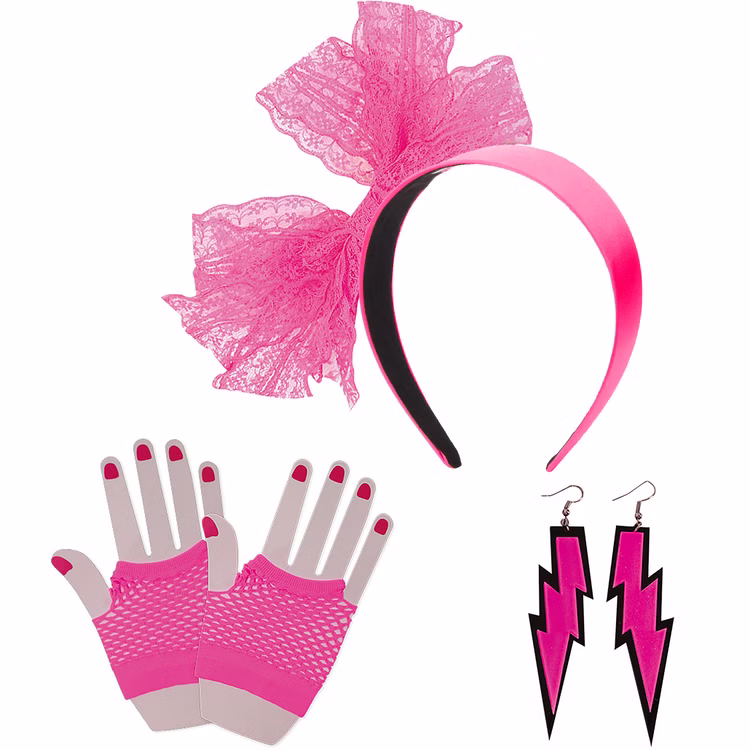 80er Neon-Set 5-tlg. pink Haarreif Handschuhe & Ohrringe für Damen Kostüm-Zubehör Fasching Karneval Mottoparty Accessoires 80er Neon-Set 5-tlg. pink Haarreif Handschuhe & Ohrringe für Damen Kostüm-Zubehör Fasching Karneval Mottoparty Accessoires