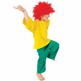 Kobold Kostüm für Kinder mit roter Perücke von der Seite