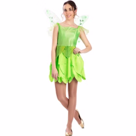 Tinkerbell Kostüm grüne Elfe mit Flügeln für Damen Gr. S-XL Kleid grün Fasching Karneval Mottoparty Märchen Feen-Kostüm Fantasy Familienkostüm