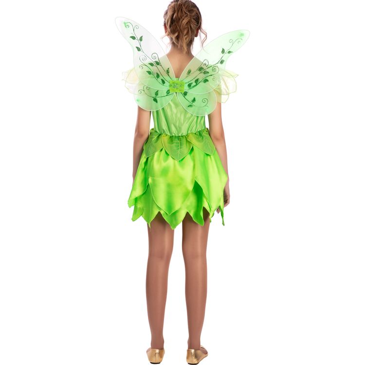 Tinkerbell Kostüm grüne Elfe mit Flügeln für Damen Gr. S-XL Kleid grün Fasching Karneval Mottoparty Märchen Feen-Kostüm Fantasy Familienkostüm