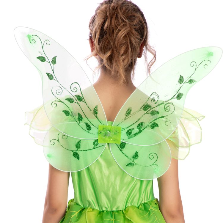 Tinkerbell Kostüm grüne Elfe mit Flügeln für Damen Gr. S-XL Kleid grün Fasching Karneval Mottoparty Märchen Feen-Kostüm Fantasy Familienkostüm