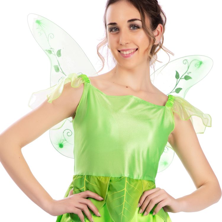 Tinkerbell Kostüm grüne Elfe mit Flügeln für Damen Gr. S-XL Kleid grün Fasching Karneval Mottoparty Märchen Feen-Kostüm Fantasy Familienkostüm