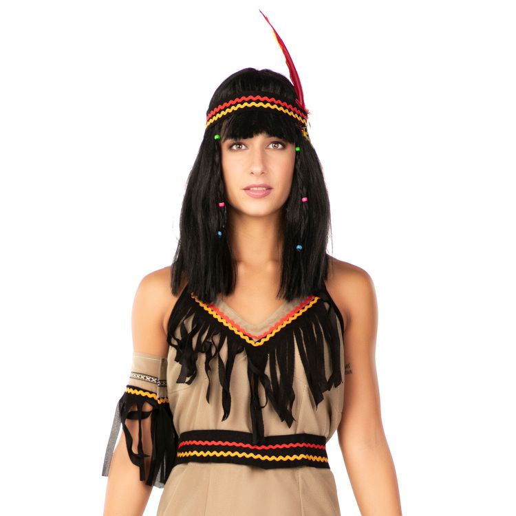 Indianerin Kostüm Tallulah mit Federschmuck für Damen Gr. M/L braun Kleid Ureinwohner Amerika Fasching Karneval Mottoparty Paarkostüm Gruppenkostüm