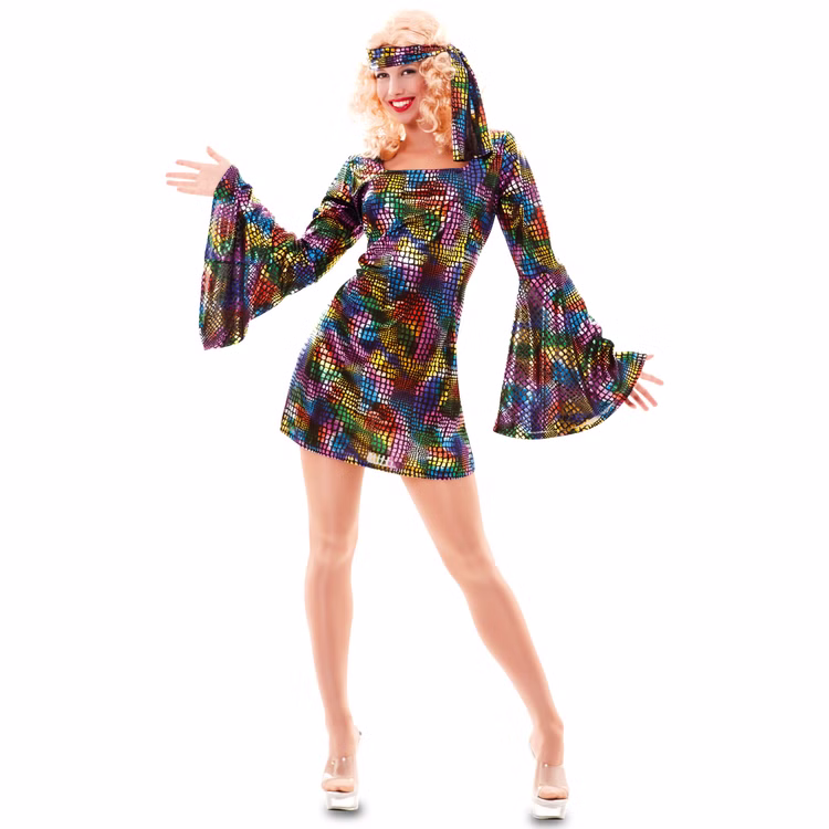 70er Jahre Kostüm Disco Woman Nicole für Damen Gr. M/L Kleid bunt Retro Fasching Karnval Mottoparty Schlagermove 70er Jahre Kostüm Disco Woman Nicole für Damen Gr. M/L Kleid bunt Retro Fasching Karnval Mottoparty Schlagermove