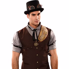 Steampunk Zylinder braun mit Stachelbrille KW 59 cm für Erwachsene Kostüm-Zubehör Fasching Karneval Mottoparty Hut mit Schweißerbrille Accessoire