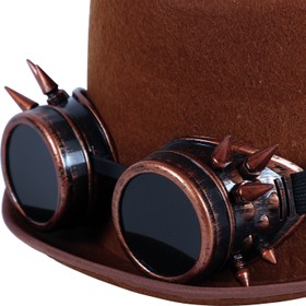 Steampunk Zylinder braun mit Stachelbrille KW 59 cm für Erwachsene Kostüm-Zubehör Fasching Karneval Mottoparty Hut mit Schweißerbrille Accessoire