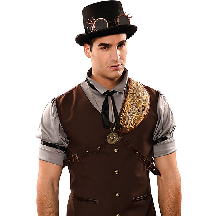 Steampunk Zylinder braun mit Stachelbrille KW 59 cm für Erwachsene Steampunk Zylinder braun mit Stachelbrille KW 59 cm für Erwachsene Kostüm-Zubehör Fasching Karneval Mottoparty Hut mit Schweißerbrille Accessoire