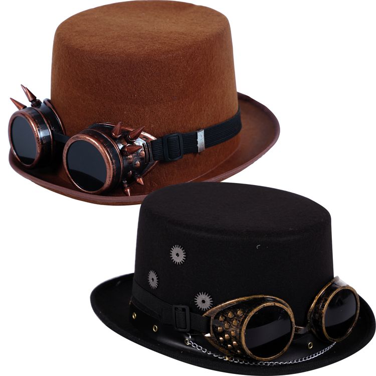 Steampunk Zylinder braun mit Stachelbrille KW 59 cm für Erwachsene Steampunk Zylinder braun mit Stachelbrille KW 59 cm für Erwachsene Kostüm-Zubehör Fasching Karneval Mottoparty Hut mit Schweißerbrille Accessoire