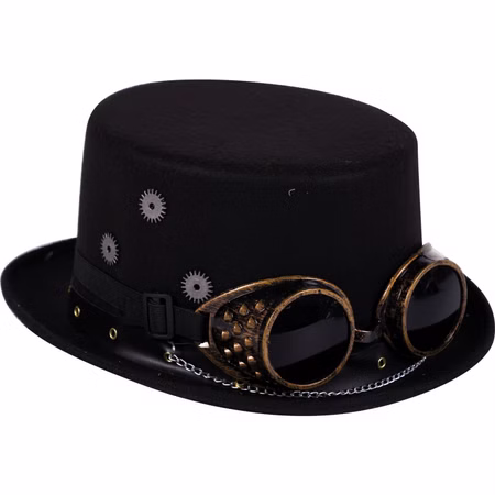 Steampunk Zylinder schwarz mit Brille für Erwachsene Kostüm-Zubehör Hut Fasching Karneval Mottoparty Accessoire Gothic Steampunk Zylinder schwarz mit Brille für Erwachsene Kostüm-Zubehör Hut Fasching Karneval Mottoparty Accessoire Gothic