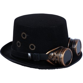 Steampunk Zylinder schwarz mit Brille für Erwachsene Kostüm-Zubehör Hut Fasching Karneval Mottoparty Accessoire Gothic