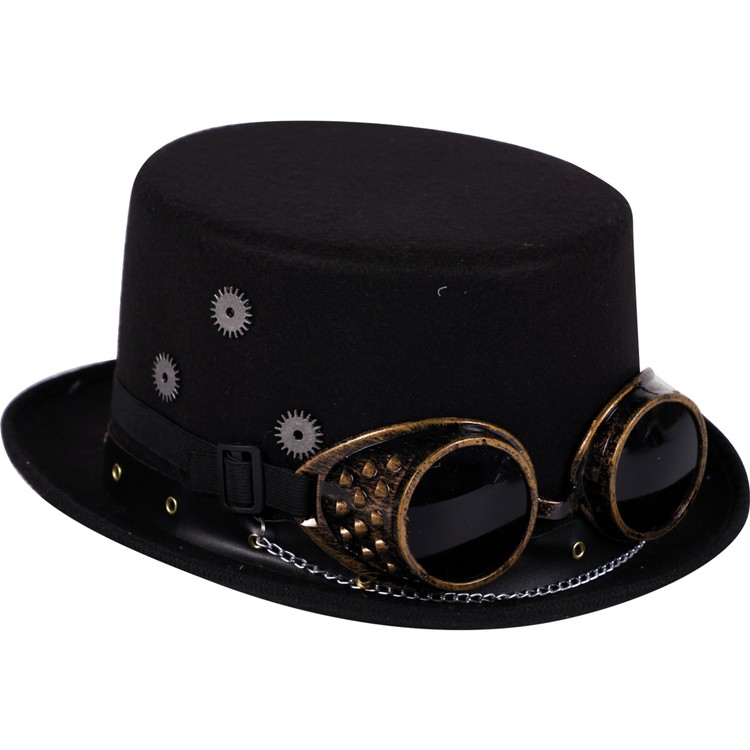 Steampunk Zylinder schwarz mit Brille für Erwachsene Kostüm-Zubehör Hut Fasching Karneval Mottoparty Accessoire Gothic