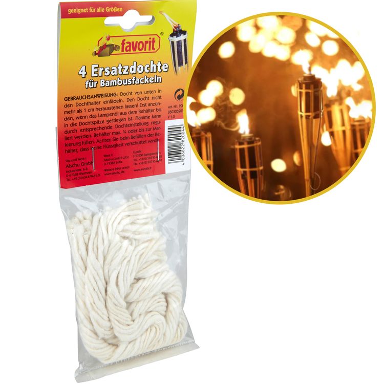 Ersatzdochte für Bambusfackeln von Favorit 4er Packung - Baumwolle