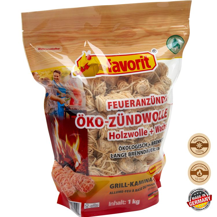 Öko-Zündwolle im 1kg Beutel von Favorit Öko-Zündwolle im 1kg Beutel von Favorit Anzündhilfe, Grillanzünder