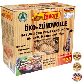 Öko-Zündwolle im 120er Karton von Favorit Grillanzünder und Kaminanzünder