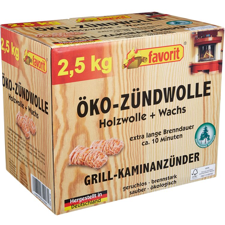 Öko-Zündwolle im Sparpack mit 2,5kg von Favorit Grillanzünder und Kaminanzünder