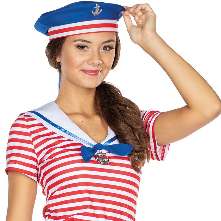 Matrosen Mütze mit Anker-Motiv KW 58 cm für Damen Matrosen Mütze mit Anker-Motiv KW 58 cm für Damen Kostüm-Zubehör Fasching Karneval Mottoparty Beachparty