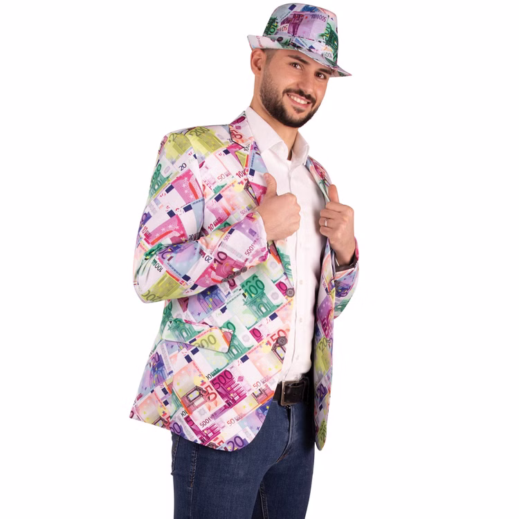 Geldschein Jacke Mr. Euro Money für Herren Gr. 48-58 bunt JGA Fasching Karneval Mottoparty Kostüm Jackett Geldschein Jacke Mr. Euro Money für Herren Gr. 48-58 bunt JGA Fasching Karneval Mottoparty Kostüm Jackett