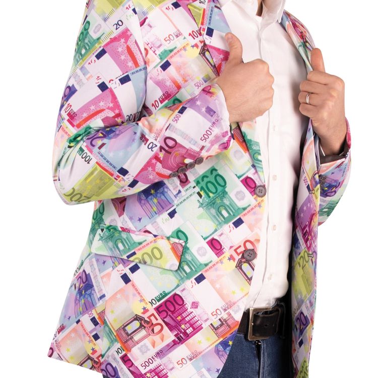 Geldschein Jacke Mr. Euro Money für Herren Gr. 48-58 bunt JGA Fasching Karneval Mottoparty Kostüm Jackett