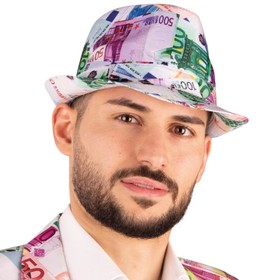 Euro Hut Fedora mit Euroschein-Motiv Money für Herren Kostüm-Zubehör Kopfbedeckung Geld Fasching Karneval Mottoparty