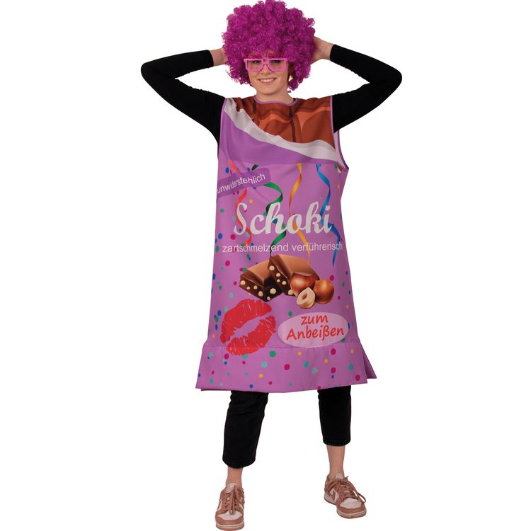 Schokoladen Kostüm Vernasch Mich Schoko für Erwachsene Schokoladen Kostüm Vernasch Mich Frau und Mann mit pinken Perücken von Vorne