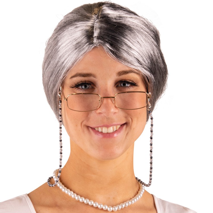 Oma Perücke Granny Grete mit Brille & Brillenkette für Damen Kostüm-Zubehör Fasching Karneval Mottoparty Seniorin