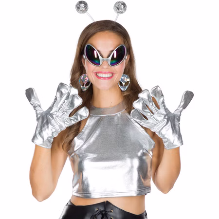 Alien Zubehör-Set Space Haarreif Brille Ohrringe & Handschuhe Silbern für Damen Kostüm-Zubehör Fasching Karneval Mottoparty Weltraum Galaxie Galaxy Alien Zubehör-Set Space Haarreif Brille Ohrringe & Handschuhe Silbern für Damen Kostüm-Zubehör Fasching Karneval Mottoparty Weltraum Galaxie Galaxy