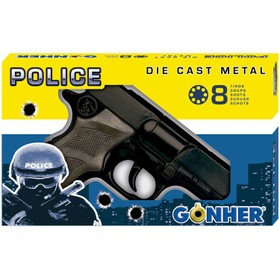 Polizei Pistole 17 cm schwarz braun 8 Schuss Spielzeug-Revolver Kostüm-Zubehör Kinder-Spielzeug Polizist Police