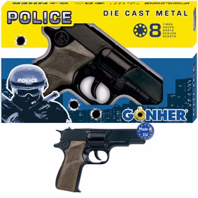 Polizei Pistole 17 cm schwarz braun 8 Schuss Spielzeug-Revolver Kostüm-Zubehör Kinder-Spielzeug Polizist Police Polizei Pistole 17 cm schwarz braun 8 Schuss Spielzeug-Revolver Kostüm-Zubehör Kinder-Spielzeug Polizist Police