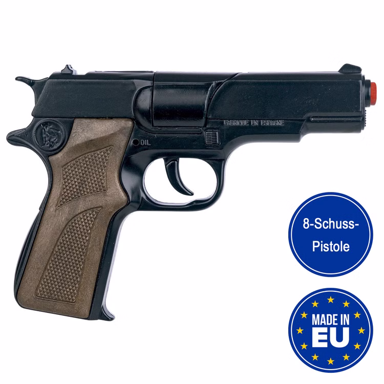 Polizei Pistole 17 cm schwarz braun 8 Schuss Spielzeug-Revolver Kostüm-Zubehör Kinder-Spielzeug Polizist Police Polizei Pistole 17 cm schwarz braun 8 Schuss Spielzeug-Revolver Kostüm-Zubehör Kinder-Spielzeug Polizist Police