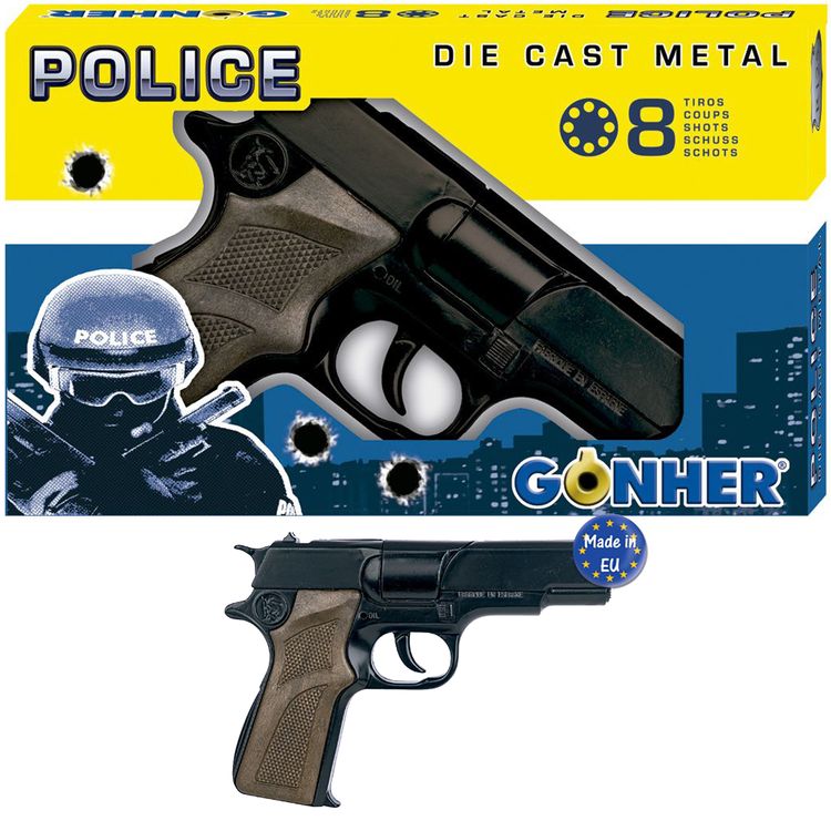Polizei Pistole 17 cm schwarz braun 8 Schuss Spielzeug-Revolver Polizei Pistole 17 cm schwarz braun 8 Schuss Spielzeug-Revolver Kostüm-Zubehör Kinder-Spielzeug Polizist Police