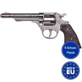 Cowboy Pistole 21 cm silbern braun 8 Schuss Western-Revolver Kostüm-Zubehör Spielzeug-Revolver Kinder-Spielzeug Cowboy-Pistole für Kinder Western Wilder Westen Accessoire