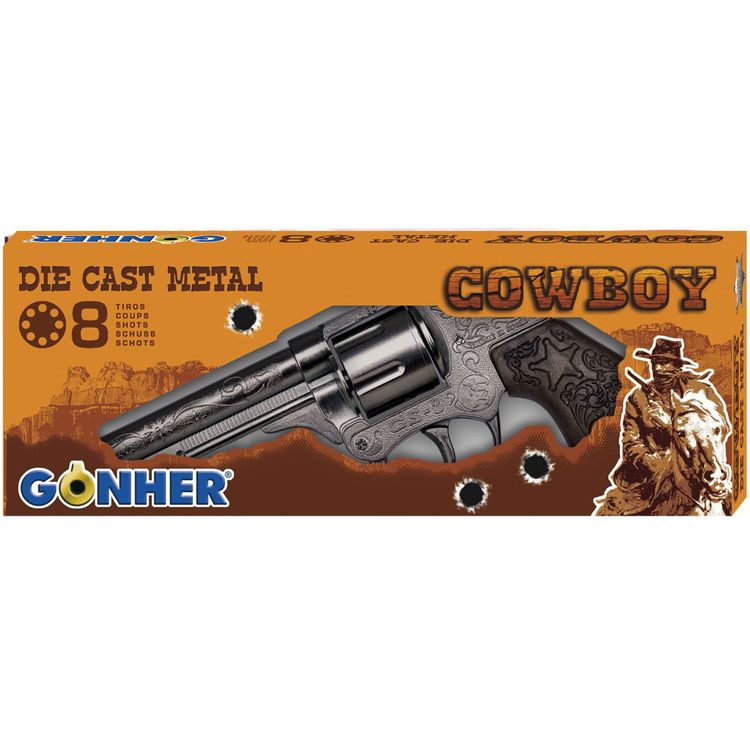 Cowboy Pistole 21 cm silbern braun 8 Schuss Western-Revolver Cowboy Pistole 21 cm silbern braun 8 Schuss Western-Revolver Kostüm-Zubehör Spielzeug-Revolver Kinder-Spielzeug Cowboy-Pistole für Kinder Western Wilder Westen Accessoire