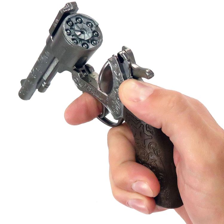 Cowboy Pistole 21 cm silbern braun 8 Schuss Western-Revolver Cowboy Pistole 21 cm silbern braun 8 Schuss Western-Revolver Kostüm-Zubehör Spielzeug-Revolver Kinder-Spielzeug Cowboy-Pistole für Kinder Western Wilder Westen Accessoire