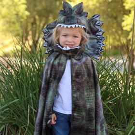 Dinosaurier Kostüm Dilophosaurus Echse für Kinder 4-8 Jahre grün Tier Fasching Karneval Mottoparty Kinderfasching Dino Saurier Dino-Kostüm Urzeit