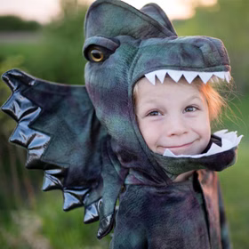Dinosaurier Kostüm Dilophosaurus Echse für Kinder 4-8 Jahre grün Tier Fasching Karneval Mottoparty Kinderfasching Dino Saurier Dino-Kostüm Urzeit