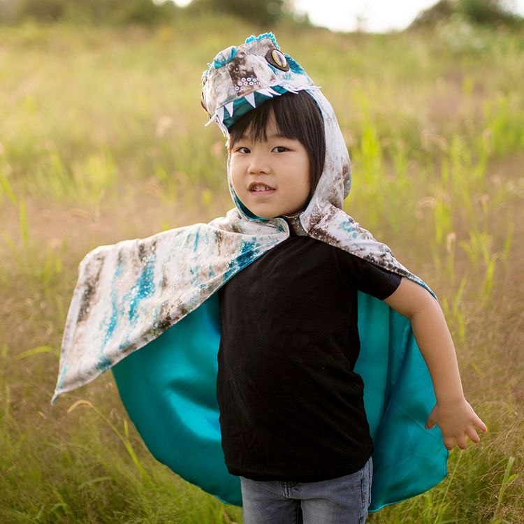 Dino Kostüm Raptor Saurier für Kinder 5-6 Jahre Umhang Tier Tierkostüm Fasching Karneval Mottoparty Kinderfasching Dino-Kostüm Dinosaurier Urzeit