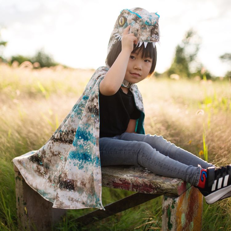 Dino Kostüm Raptor Saurier für Kinder 5-6 Jahre Umhang Tier Tierkostüm Fasching Karneval Mottoparty Kinderfasching Dino-Kostüm Dinosaurier Urzeit