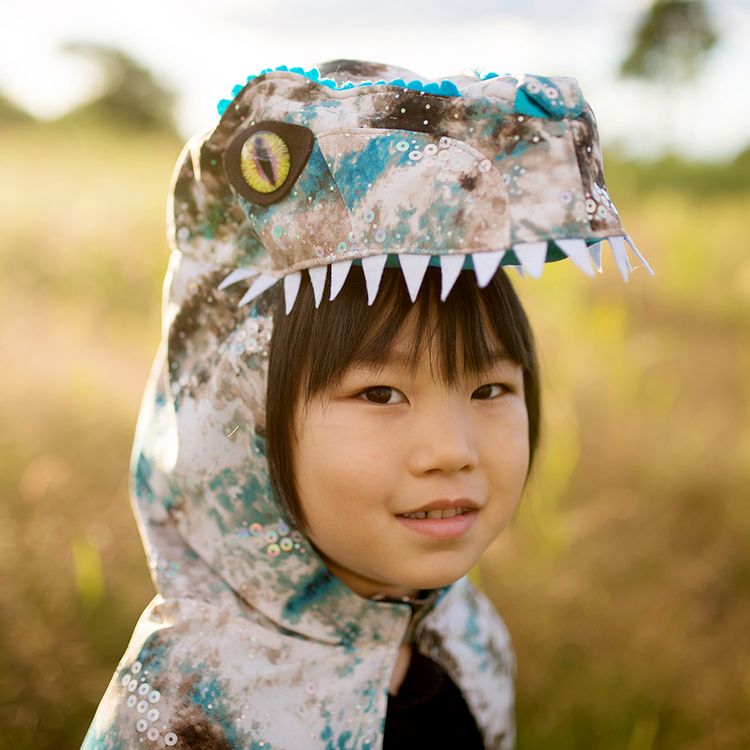 Dino Kostüm Raptor Saurier für Kinder 5-6 Jahre Umhang Tier Tierkostüm Fasching Karneval Mottoparty Kinderfasching Dino-Kostüm Dinosaurier Urzeit