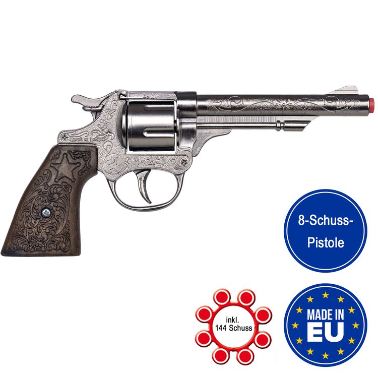 Cowboy Pistole 21 cm inkl. 144 Schuss-Munition Spielzeug-Revolver Cowboy Pistole 21 cm inkl. 144 Schuss-Munition Spielzeug-Revolver Kostüm-Zubehör Kinder-Spielzeug Cowboy Wilder Westen Western Fasching Karneval Mottoparty Kinderfasching