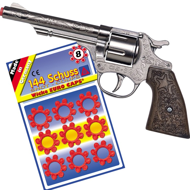 Cowboy Pistole 21 cm inkl. 144 Schuss-Munition Spielzeug-Revolver Kostüm-Zubehör Kinder-Spielzeug Cowboy Wilder Westen Western Fasching Karneval Mottoparty Kinderfasching
