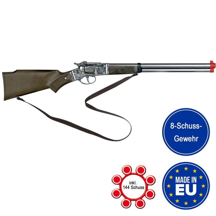 Cowboy Gewehr 62 cm lang Silberbüchse inkl. 144 Schuss-Munition Kostüm-Zubehör Kinder-Spielzeug Cowboy Wilder Westen Western Fasching Karneval Mottoparty Kinderfasching