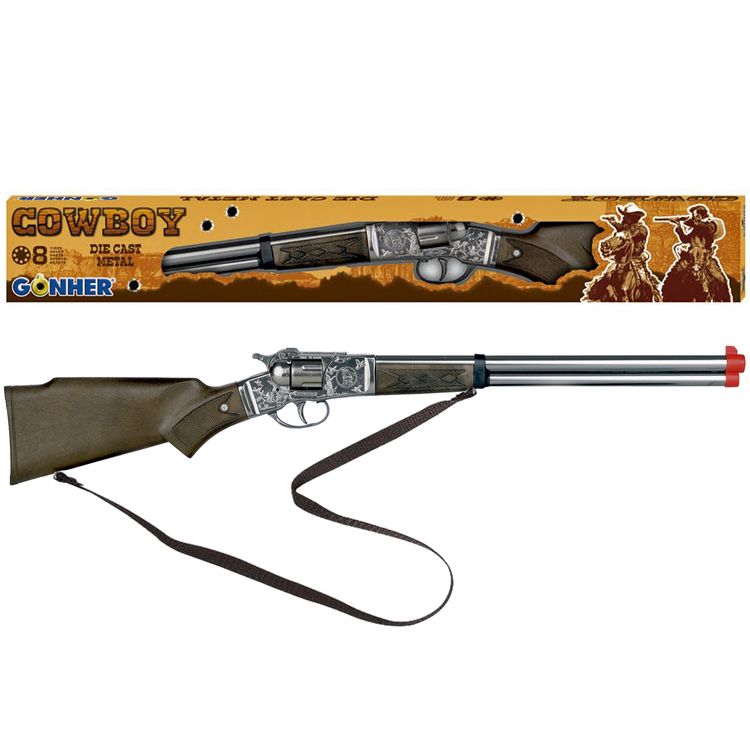 Cowboy Gewehr 62 cm lang Silberbüchse inkl. 144 Schuss-Munition Kostüm-Zubehör Kinder-Spielzeug Cowboy Wilder Westen Western Fasching Karneval Mottoparty Kinderfasching