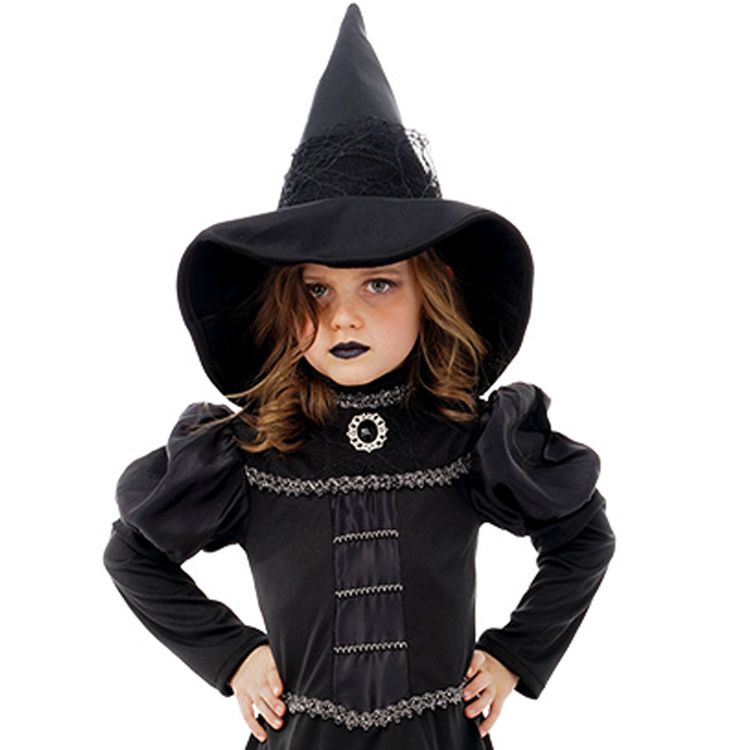 Schwarze Hexe Magic Black Witch Halloween-Hexe mit Hut für Kinder Schwarze Hexe Witch Halloween-Hexe mit Hut für Kinder Gr. 116-152 Kleid schwarz Fasching Karneval Mottoparty Kinderfasching Hexenkleid